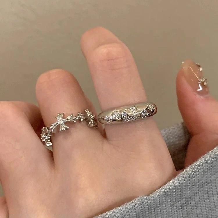 铜合金戒指 冷淡风十字架小众设计食指戒情侣对戒3007