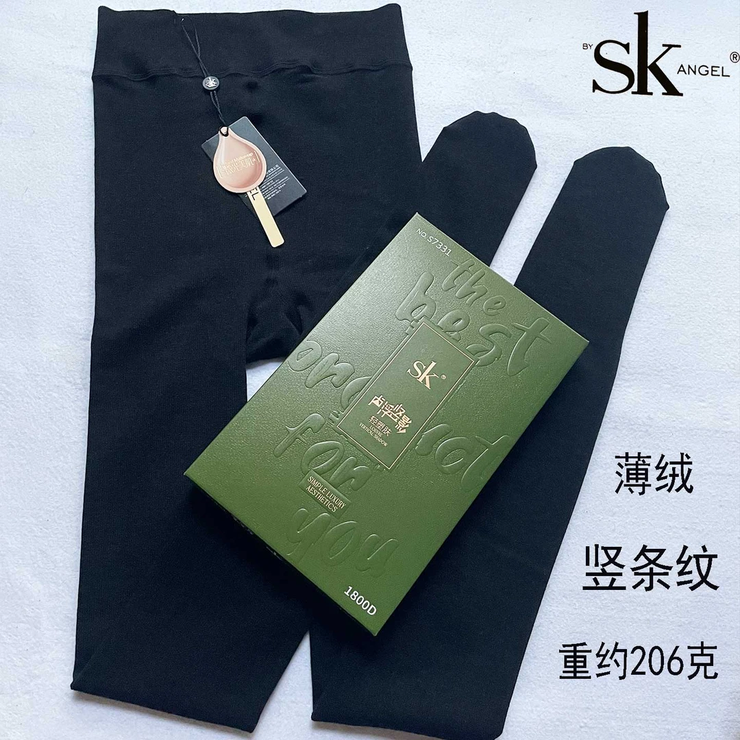 SK7331成人薄绒保暖女士保暖裤袜高腰打底裤纯色竖条纹棉面连裤袜