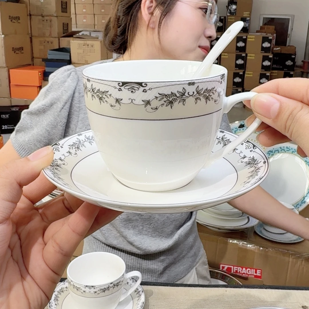 骨瓷骨瓷咖啡杯碟2套（6件）220ml外贸骨瓷