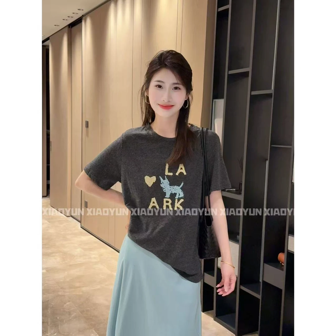 灰系卡通T 小允姐姐2025新款时尚气质高级灰系卡通T