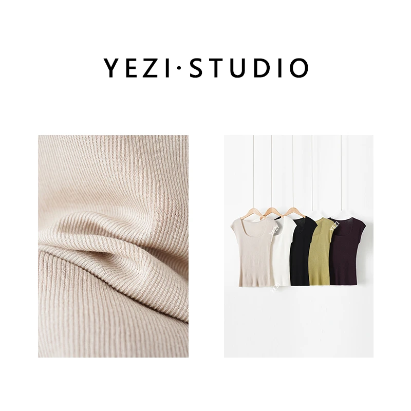 【零压感】夏季高智感醋酸羊.毛U领包肩小飞袖T针织衫25218001-周年