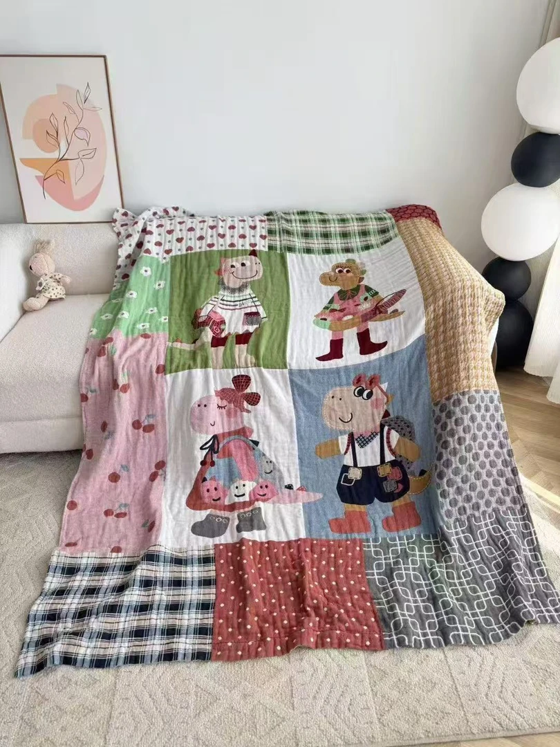 【时尚恐龙】  150*200cm 双人水洗棉纱布亲肤盖毯（可铺可盖）