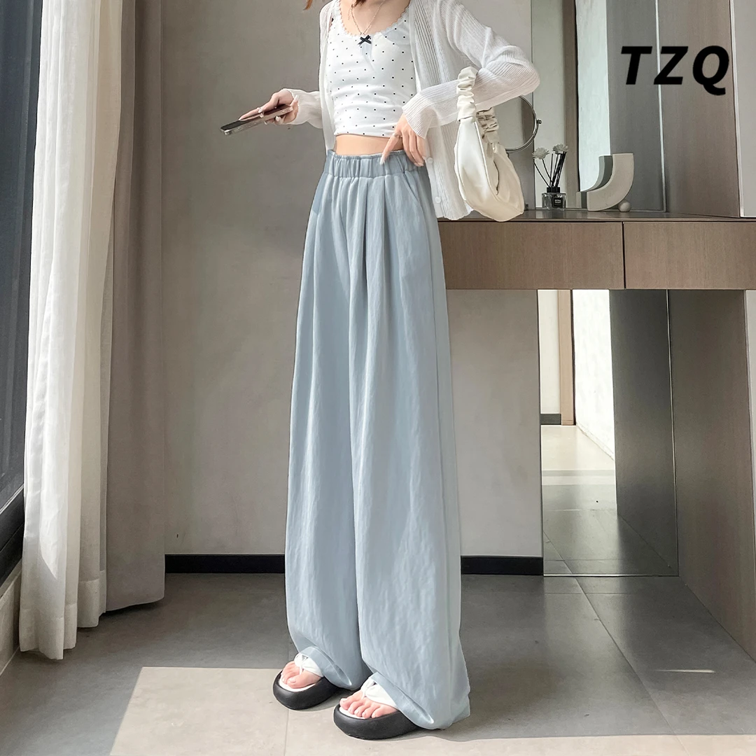 浅蓝休闲裤女宽松慵懒冰丝阔腿裤夏季薄款小个子山本裤TZQ2550704