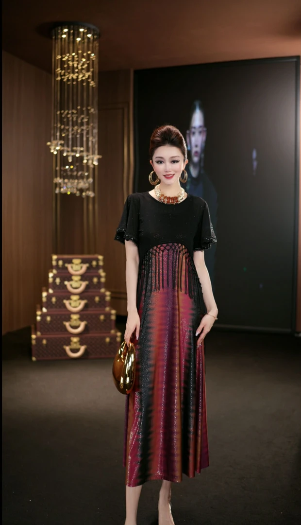 (娴儿)-高贵气质夏季长款法式设计师连衣裙D1513