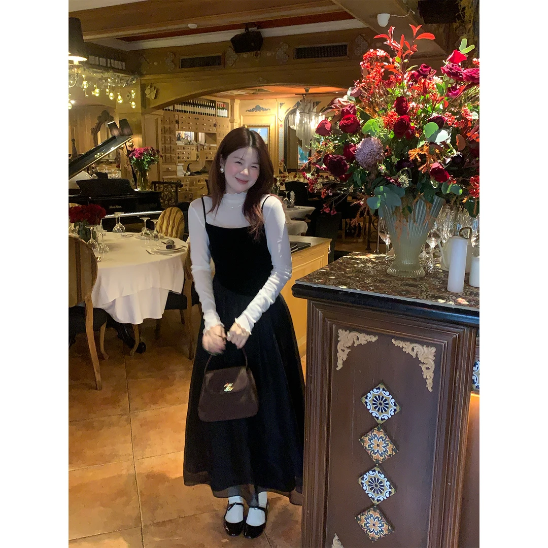 火火火【半城烟沙】韩系拼接显瘦吊带连衣裙L28106HH44+Z29067HH44