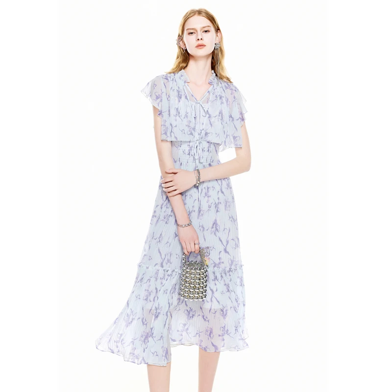 MISSCOCOON新浪漫飞飞袖百褶雪纺连衣裙0286