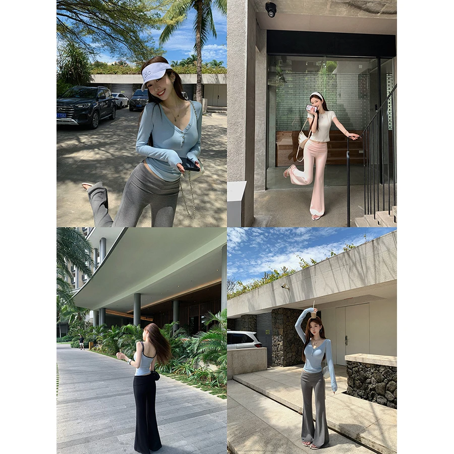 张贝贝 显瘦无敌 翻腰微喇针织垂垂裤