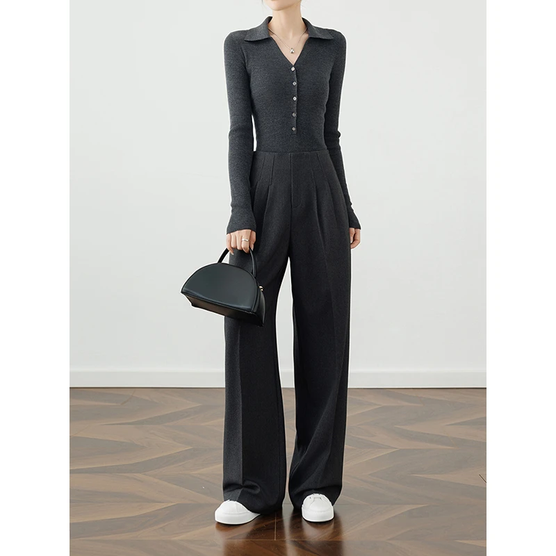 老钱风双鱼骨高腰显瘦垂坠感直筒裤女秋季新款大长腿窄版西装裤子