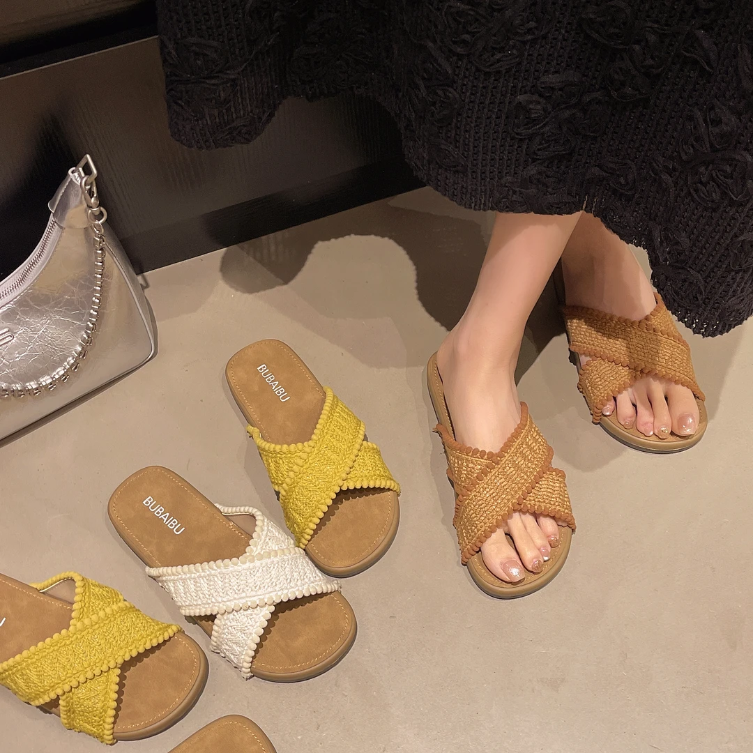 2025夏季新款爆款8839-1交叉带时尚平底休闲鞋厚底防滑勃肯拖鞋女