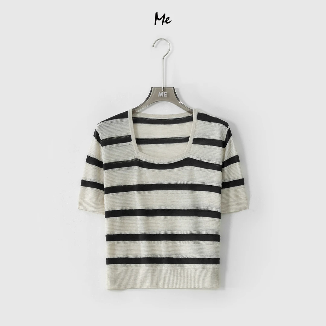 ME【条纹小方领】夏季新款女士显瘦通勤百搭针织衫MEQS4932