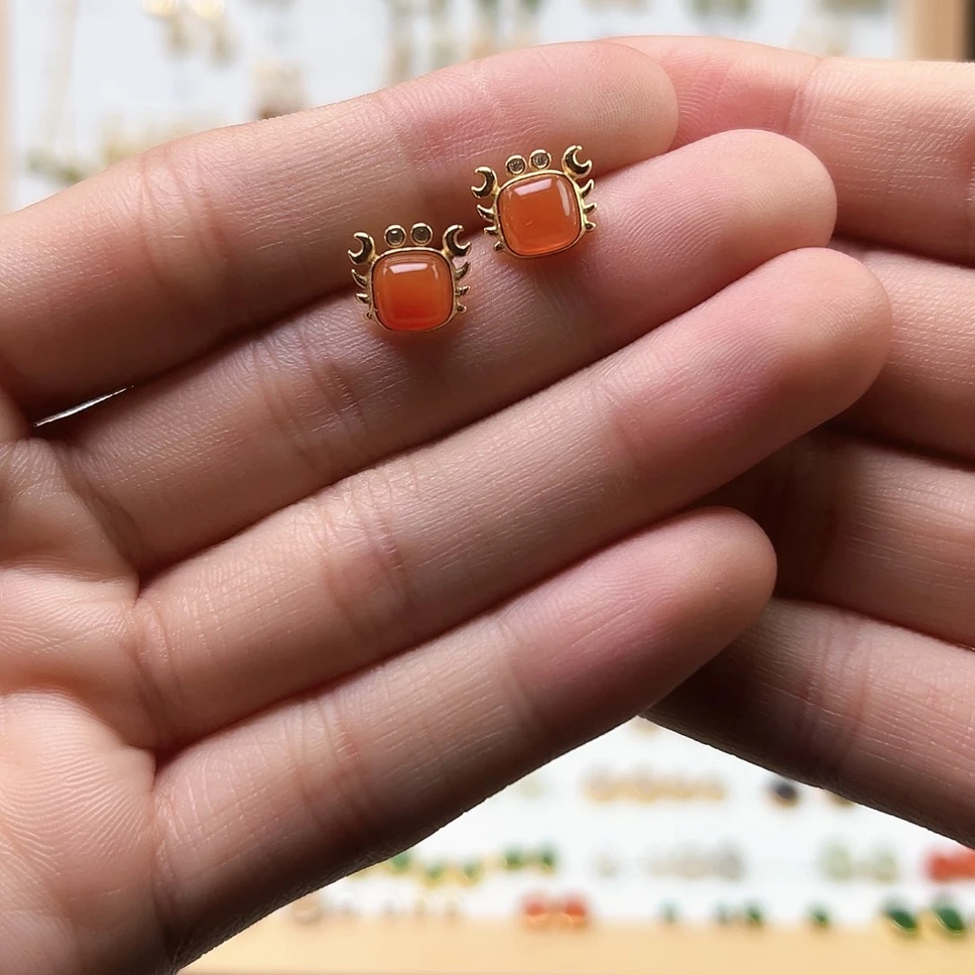 银S925镀金镶嵌和田玉耳饰