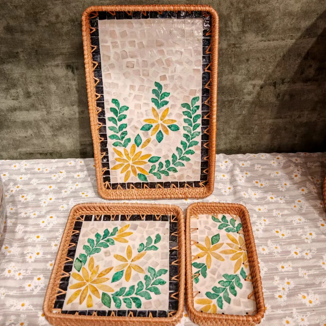 H越南真藤36*23*4金枝玉叶贝壳盘面食零食干果水果家用轻奢欧式