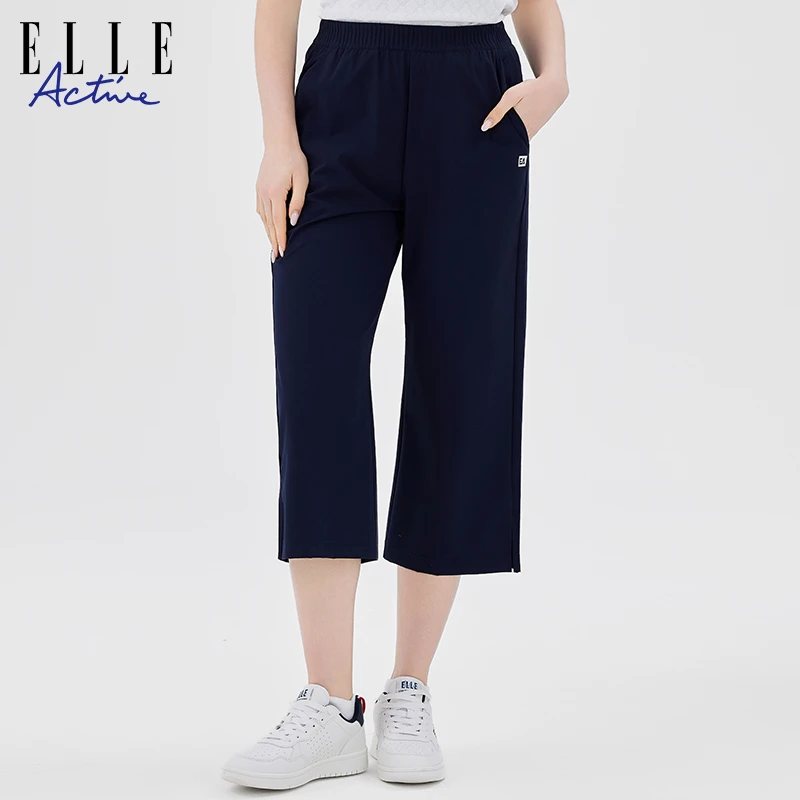 ELLE Active新款垂感八分裤女轻运动休闲直筒裤夏季高弹宽松裤子