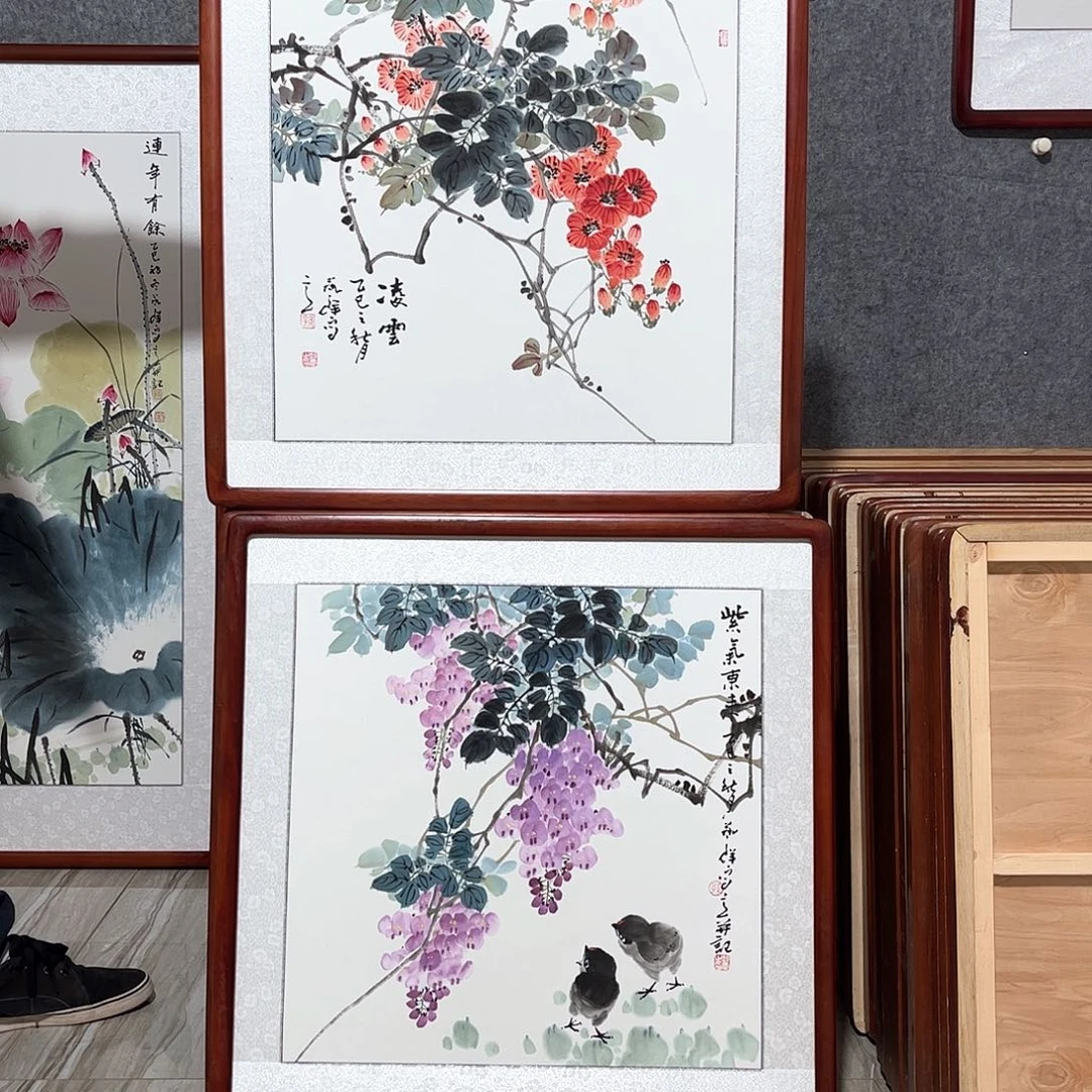 国画书画作品带框63×63