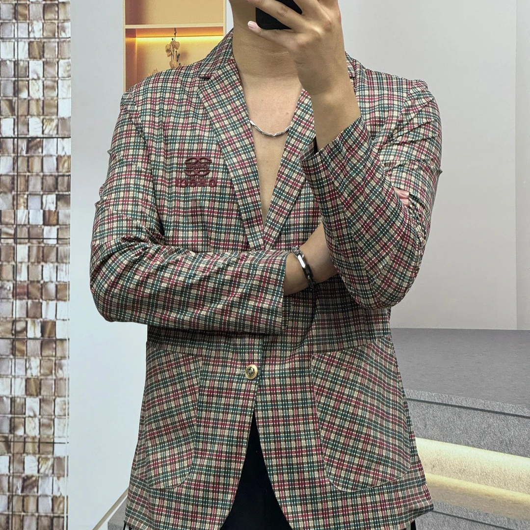 25春季（轩诚）条纹格子印花青春时尚商务大气西服外套男款98018