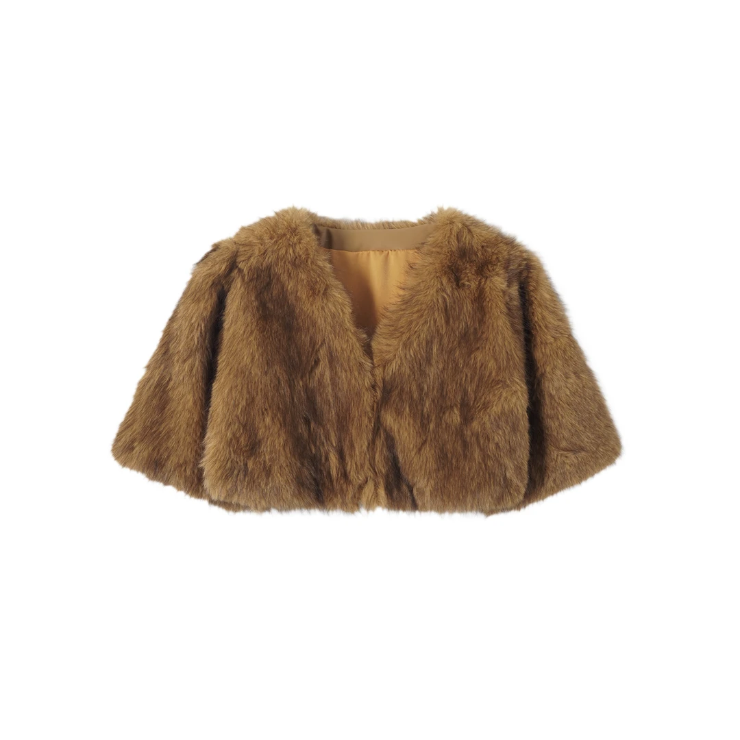 IAMCPLUS 2025AW 复古红狐色短款斗篷环保皮草