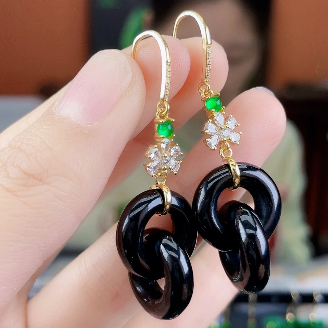 翡翠银S925镶嵌耳饰