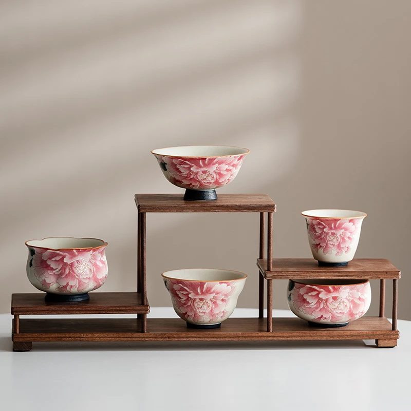 牡丹花青花岩矿白茶杯陶瓷主人杯单杯个人专用高档复古品茗杯茶盏