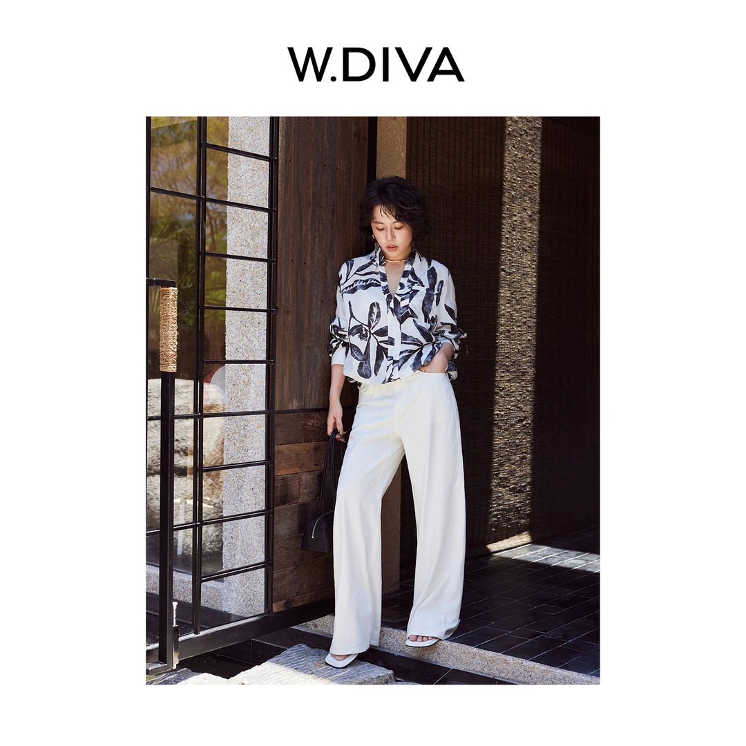 W.Diva【空气白牛】松弛棉麻百搭知性老钱风牛仔阔腿裤52K112308