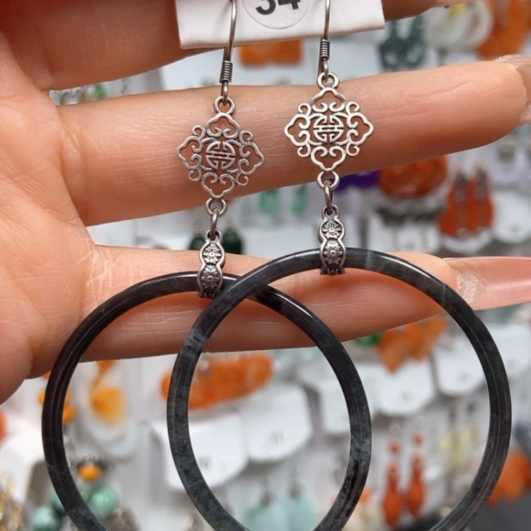 【闪购商品】翡翠耳饰银S925镶嵌耳饰