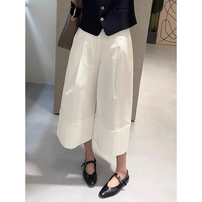 2025夏季新款爆款独特超好看松弛感的白色宽松阔腿裤子女七分裤子