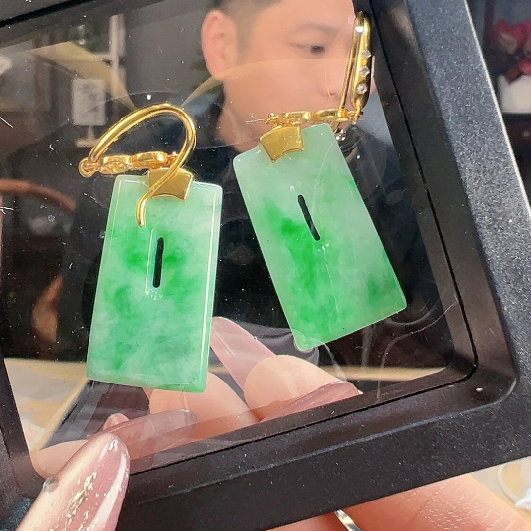 翡翠耳饰银S925镶嵌耳环48