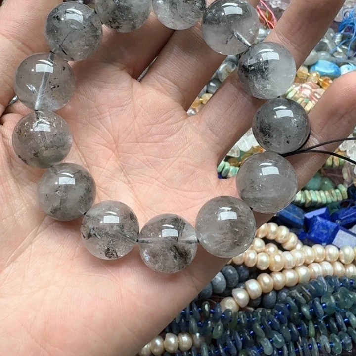 合金玛瑙/玉髓珠宝半成品一条17mm黑闪灵手串