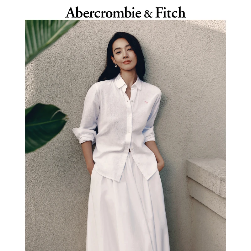 AF女装25春夏款经典小麋鹿亚麻混纺欧若风衬衫上衣KI140-5081