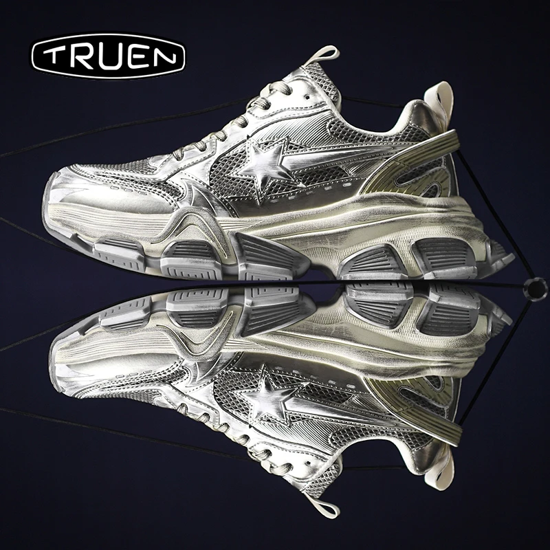 真恩男鞋春秋网红运动休闲复古脏脏做旧潮牌痞帅炸街增高老爹潮鞋