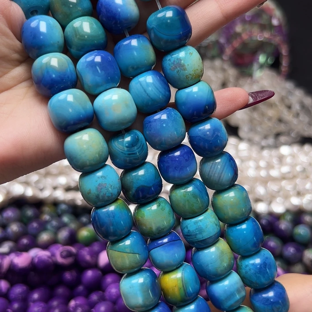 玛瑙/玉髓足银镶嵌珠宝半成品M111地球玛瑙桶珠14.5mm