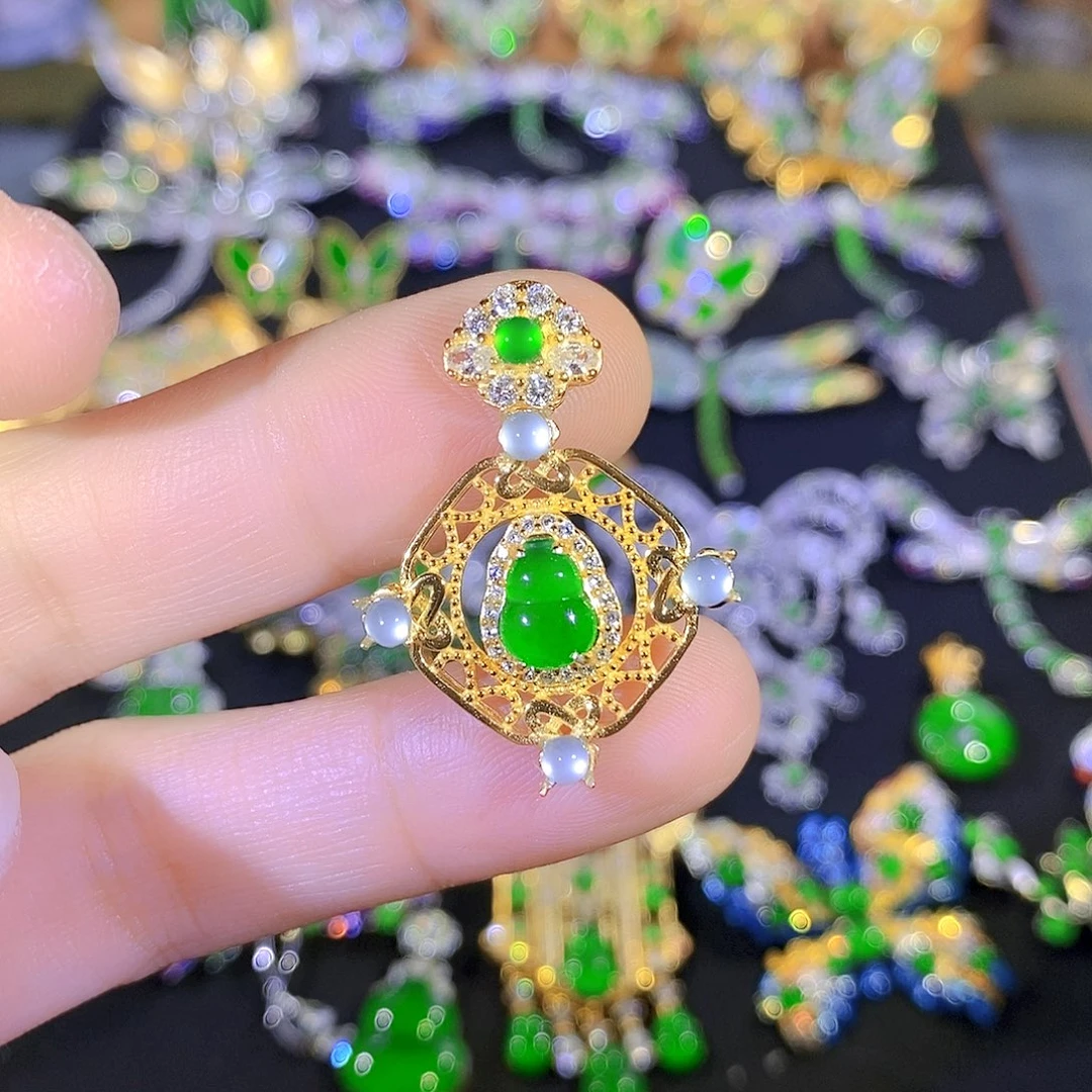 吊坠(不含链)银S925镶嵌翡翠