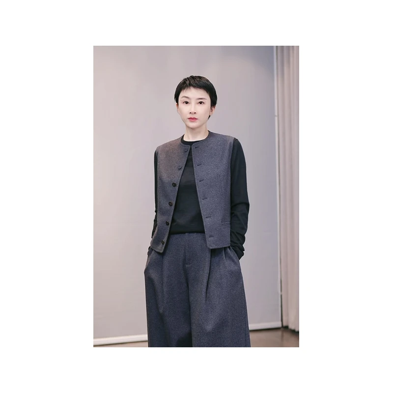 『100羊毛马甲』女士高档新款气质马夹雾松灰上衣PX1006