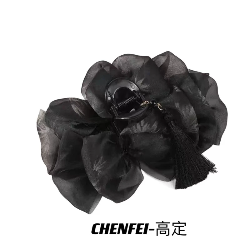 A 约13cm发夹气质网红时尚黑色优雅百搭抓夹法式满天星鲨鱼夹2039