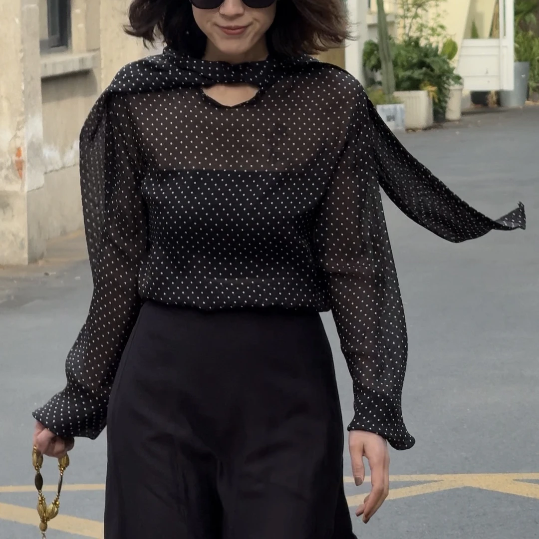 IMLINCONTE【长袖善舞】波点100桑蚕丝上衣AY52SY029