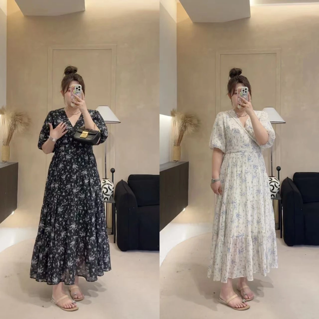 【雨露花香】重工肌理感花朵中长连衣裙碎花显瘦气质时尚