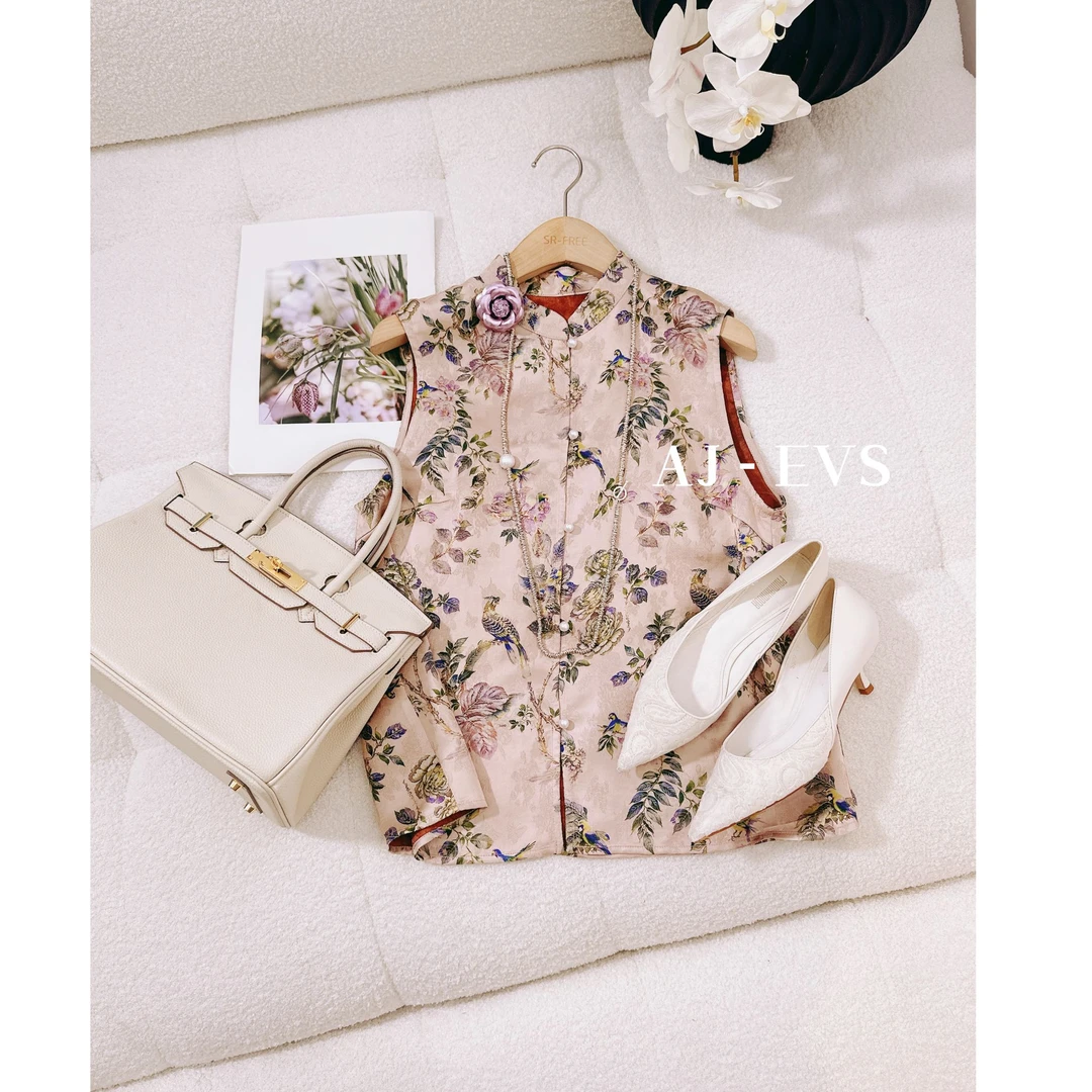 AJ-EVS【柔美动人·立体花鸟艺术新中式马甲上衣】