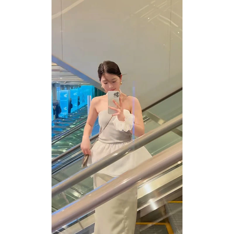 纯欲休闲百搭时尚设计感抹胸连衣裙半裙收腰显瘦气质半身裙套装女