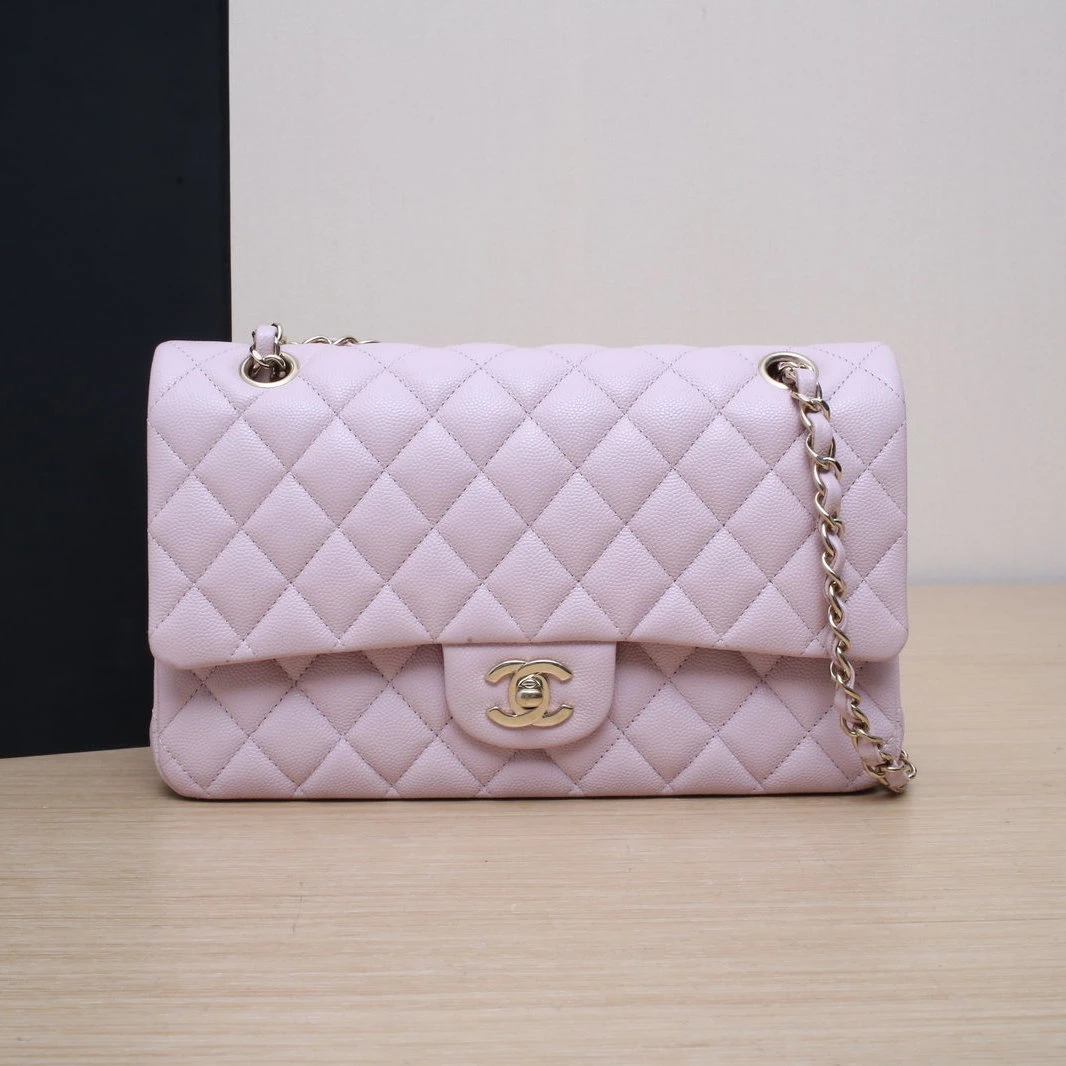 99新 Chanel/香奈儿 【双双】CF 口盖包 中号 25.5cm 粉色31开