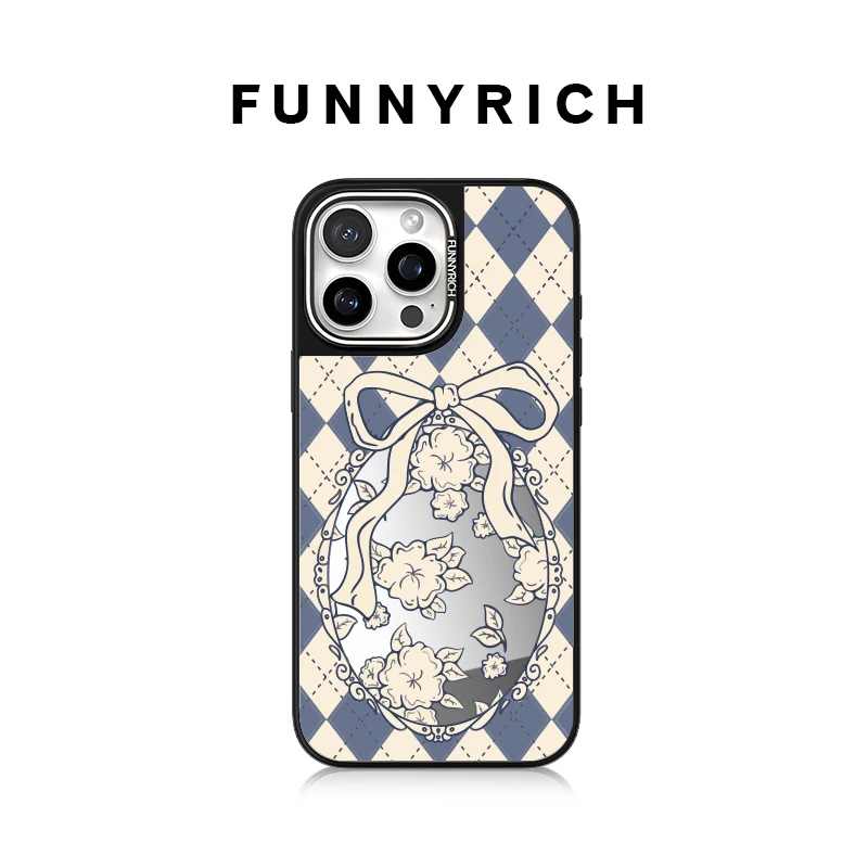 FUNNYRICH复古典雅牡丹适用iPhone16ProMax镜面手机壳苹果15磁吸