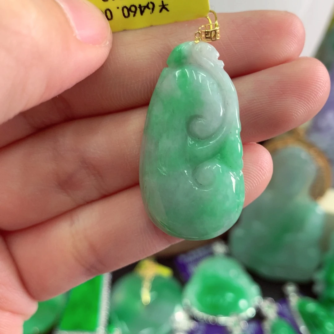 翡翠18K金镶嵌吊坠(不含链)