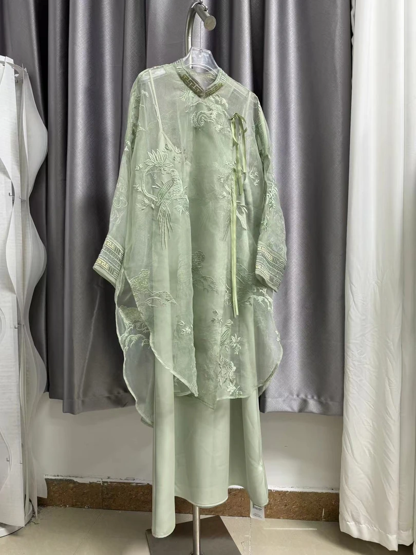 绿色新中式连衣裙2024新款女夏季复古网纱刺绣裙子气质【复古裙】