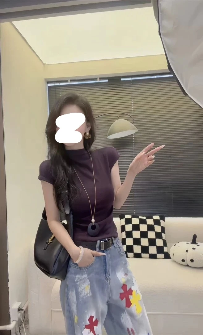 25新款半高领修身飞飞袖上衣正肩显瘦早秋薄款上衣