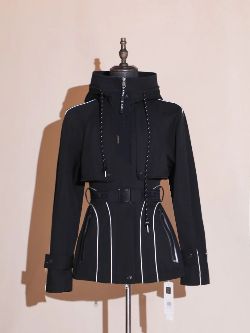 酷飒腰带款明线连帽立领外套DLLFY151