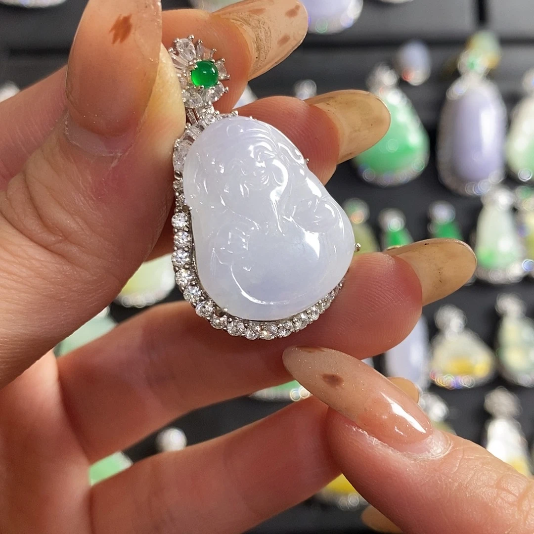 翡翠银S925镶嵌颈饰天然翡翠