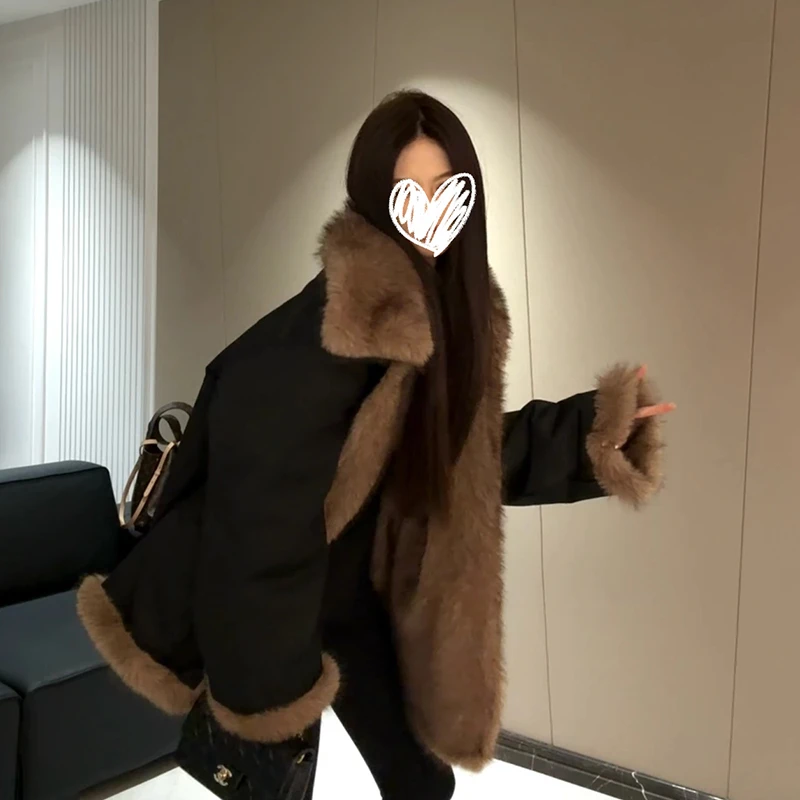 座山雕 两面两穿派克服休闲宽松御寒毛绒拼接百搭外套冬季