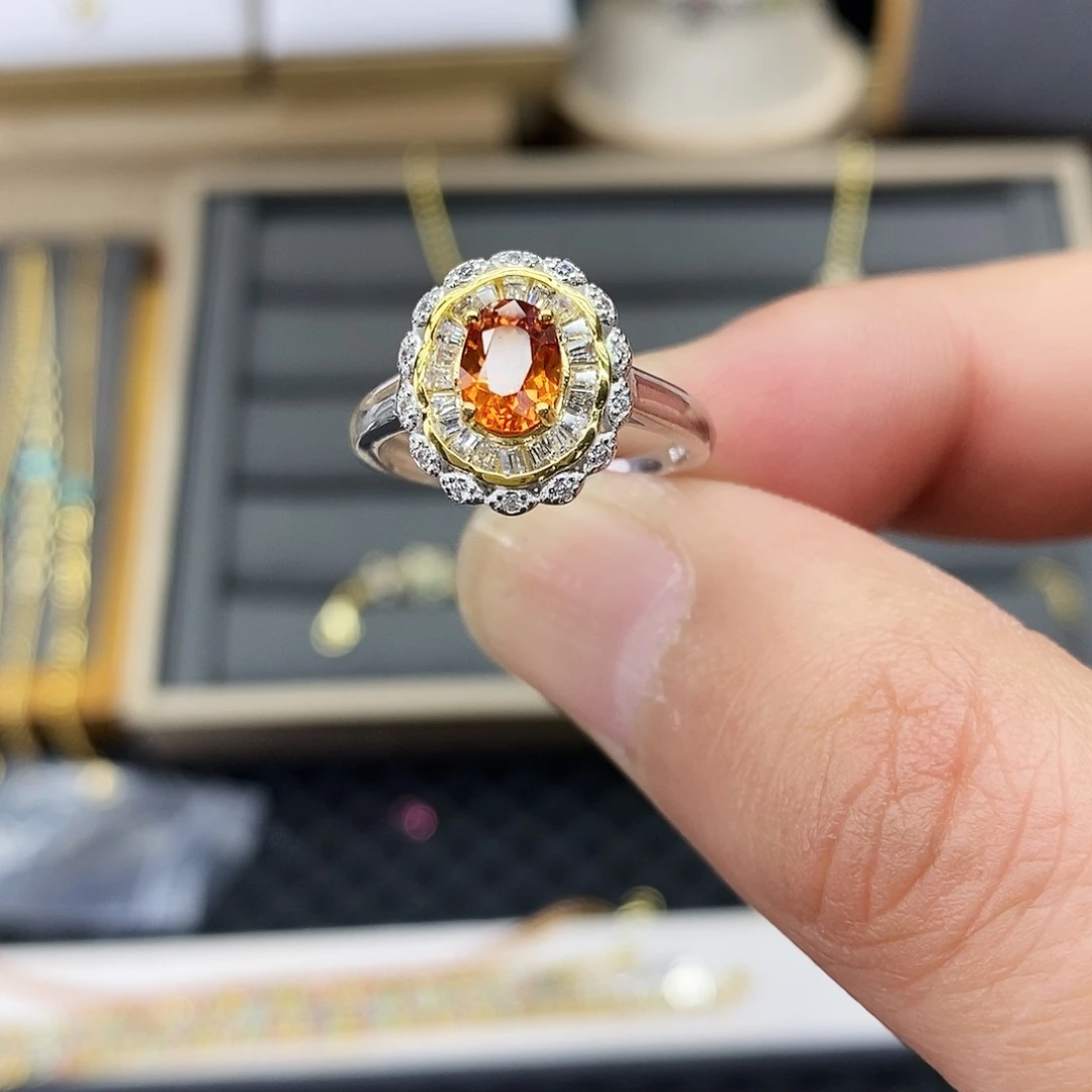 戒指石榴石银S925镶嵌