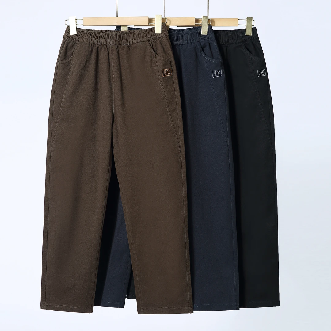 妈妈休闲裤女2025春秋新款高腰弹力宽松大码中老年弹力直筒长裤子