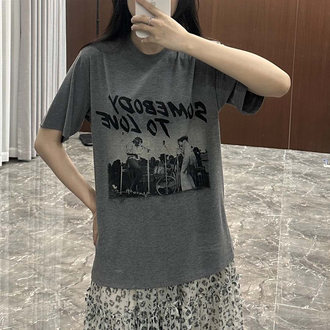 2025新款印花字母时尚休闲圆领纯棉运动宽松T恤-25804