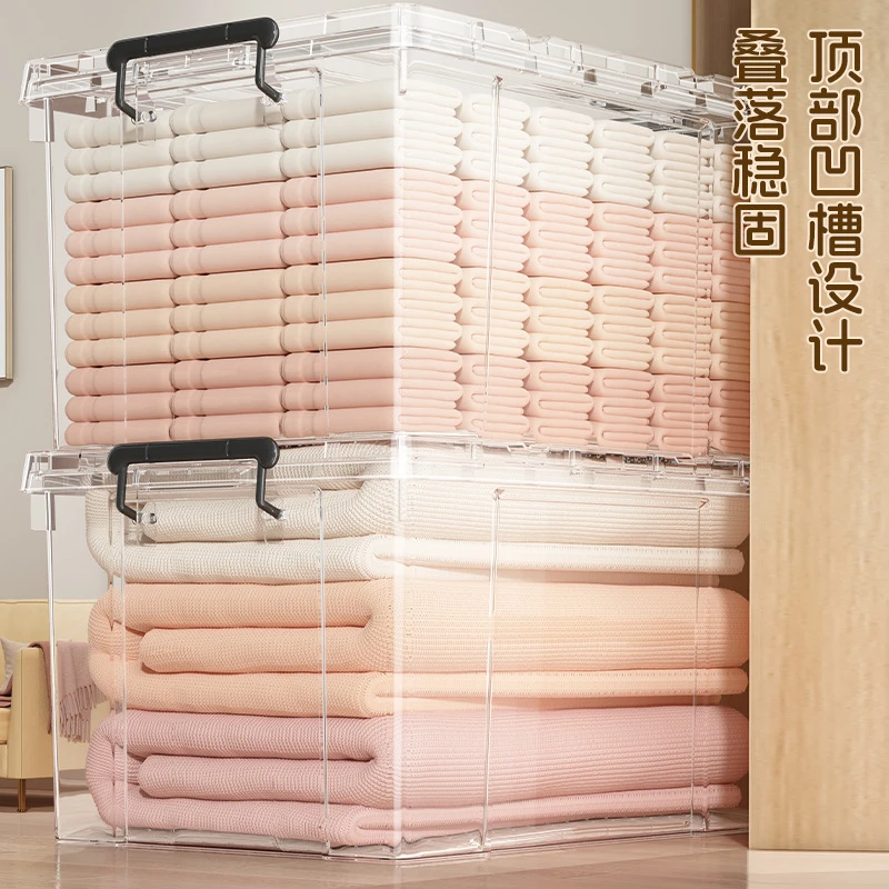 家用整理箱加厚塑料储物箱衣物被子杂物收纳箱子透明款