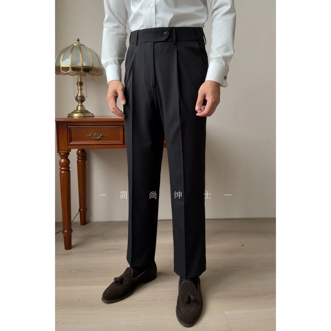 夏季轻薄舒服款松紧弹力腰设计款高腰西裤8148